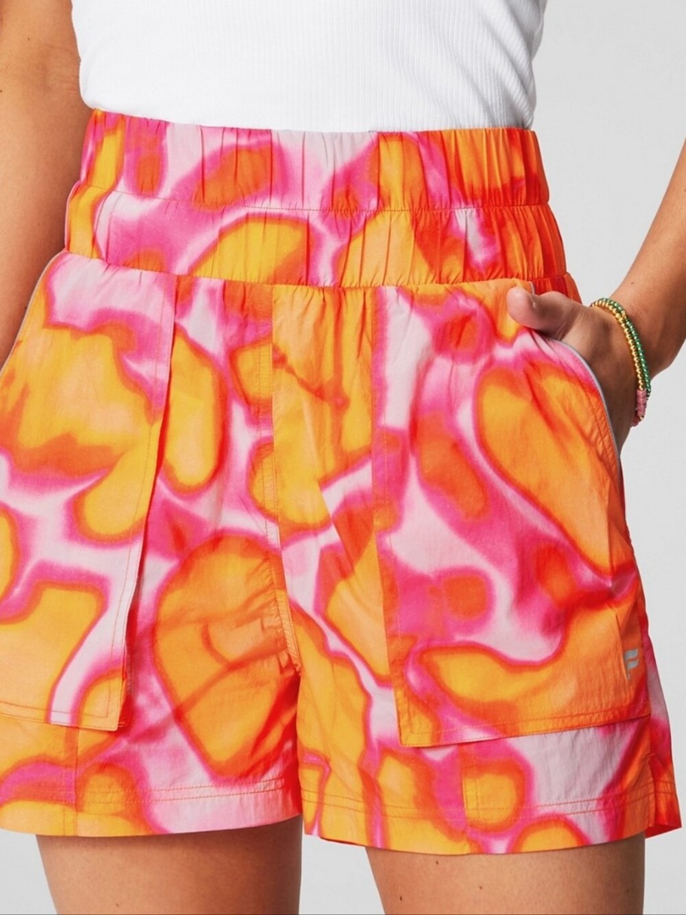 Fabletics Ultra High-Waisted Piped Nylon Short Pink & Orange